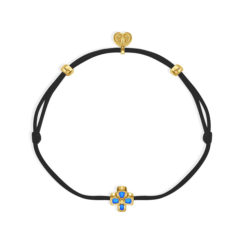 Браслет Вырица на черной нити с синей эмалью "Спаси и сохрани"