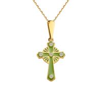 Крест Вырица "Символ Веры" с зеленой эмалью и фианитами