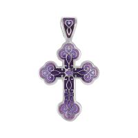Крест Вырица "Спаси и Сохрани" с фиолетовой эмалью