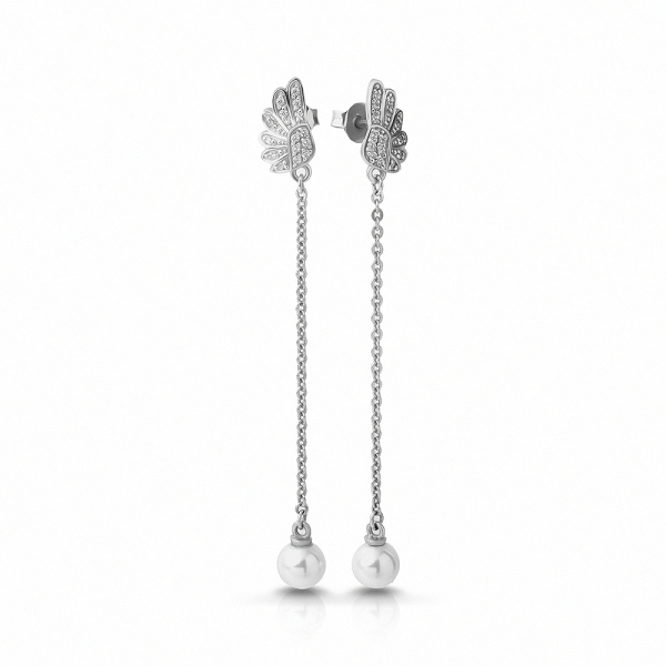 Серьги Вырица с фианитами и жемчугом swarovski