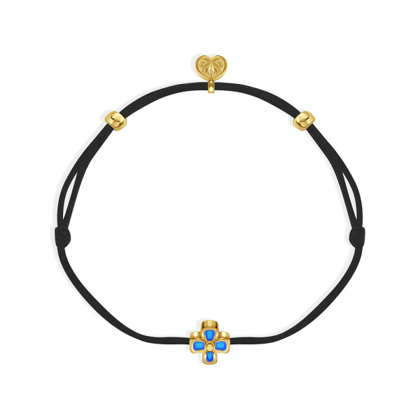 Браслет Вырица на черной нити с синей эмалью "Спаси и сохрани"