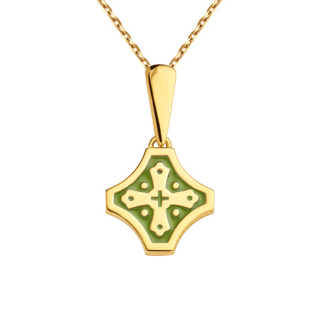 Подвес-крест Вырица "Символ Веры" с зеленой эмалью и позолотой