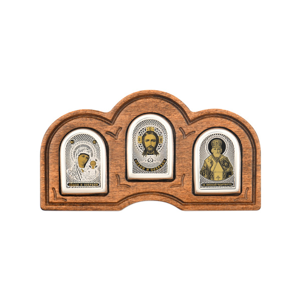 Икона для авто с обсид., дерево орех.