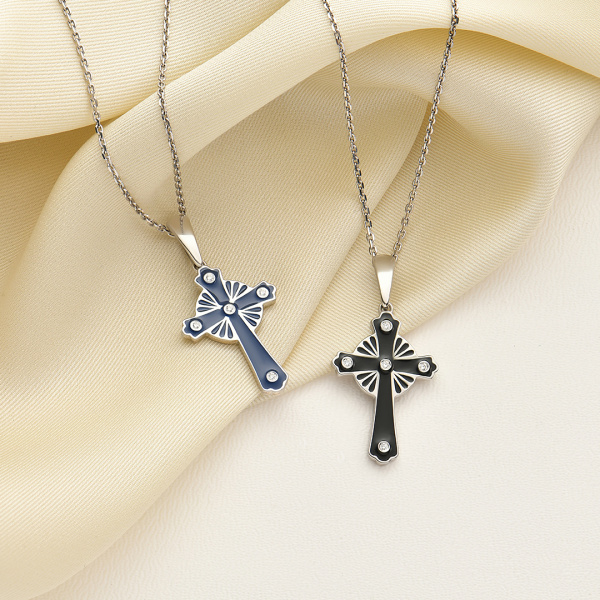 Крест Вырица "Символ Веры" с синей эмалью и фианитами