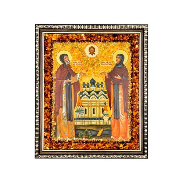 Икона Вырица "Святые Петр и Феврония" (янтарь)