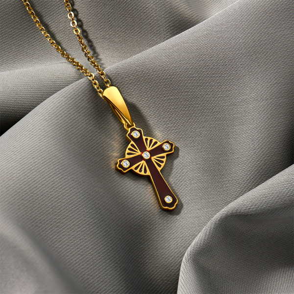 Крест Вырица "Символ Веры" с красной эмалью и фианитами 
