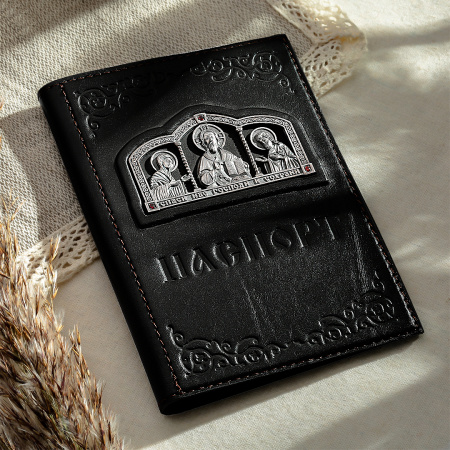 Обложка на паспорт Защ. с кр.фиан.,кожа,род.,черн.