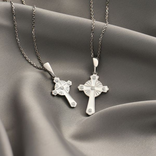 Крест Вырица "Символ Веры" с белой эмалью и фианитами